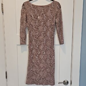 MARINA Dusty Rose Lace Sequin Midi Dress